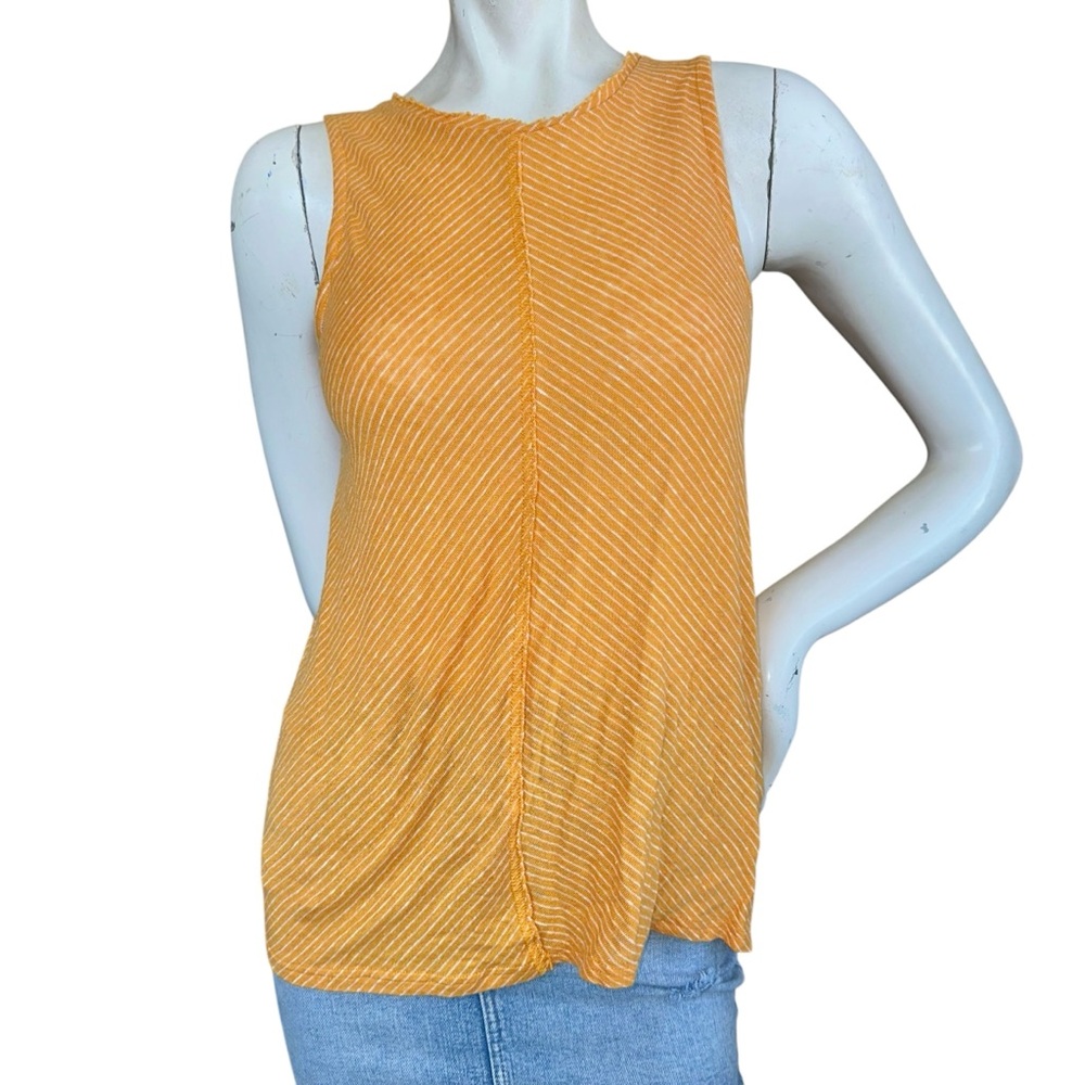 Sundance Orange & White Striped 100% Linen Striped Sleeveless Top Size Small